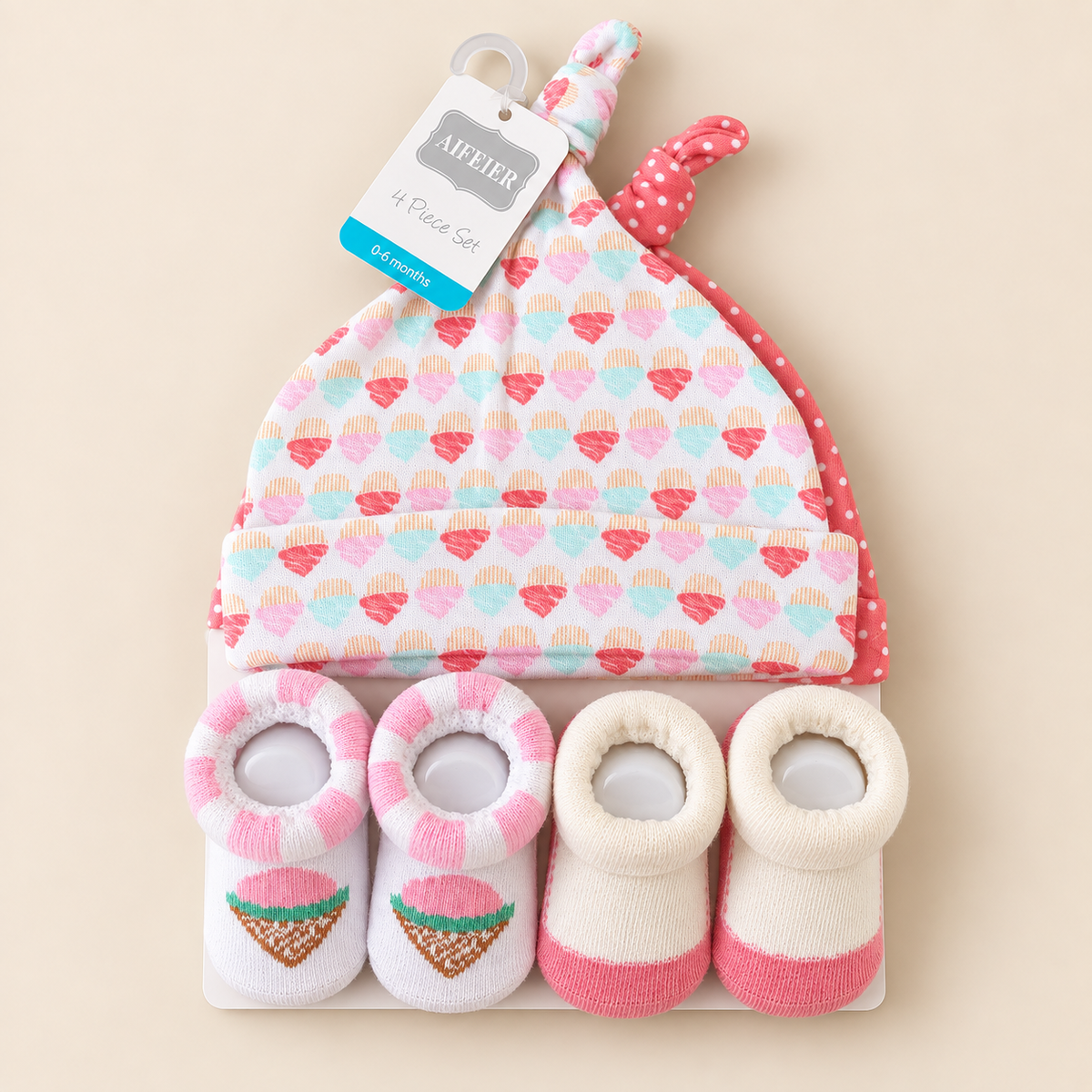 Sweet Sprinkles Caps & Socks – 4 Piece Set | 0–6 Months