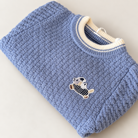 Little Scholar Woolen Knit Co-ord Set – Misty Blue