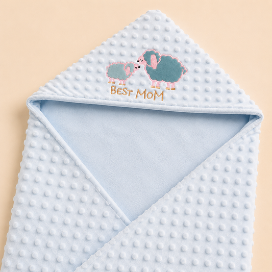 Lamb Embrace Prestige Hooded Blanket – Blue Mist
