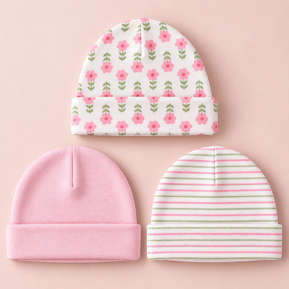 Floral Bloom Caps – Pack of 3