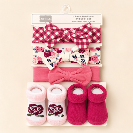 Berry Bloom Headband & Socks - 5 Piece Set
