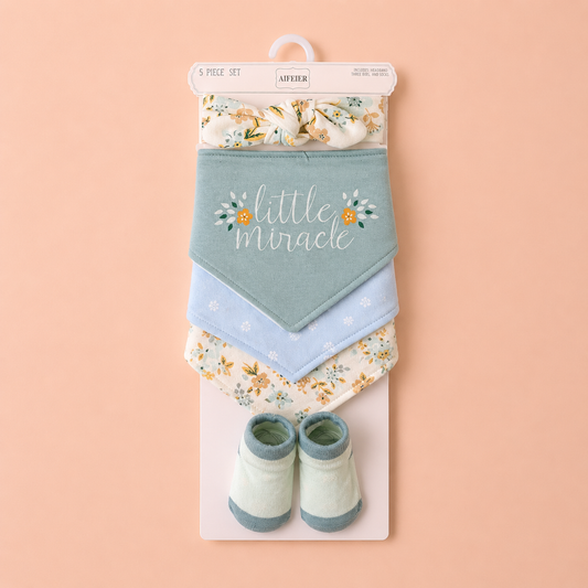 Little Miracle Bibs, Headband & Socks - 5 Piece Set