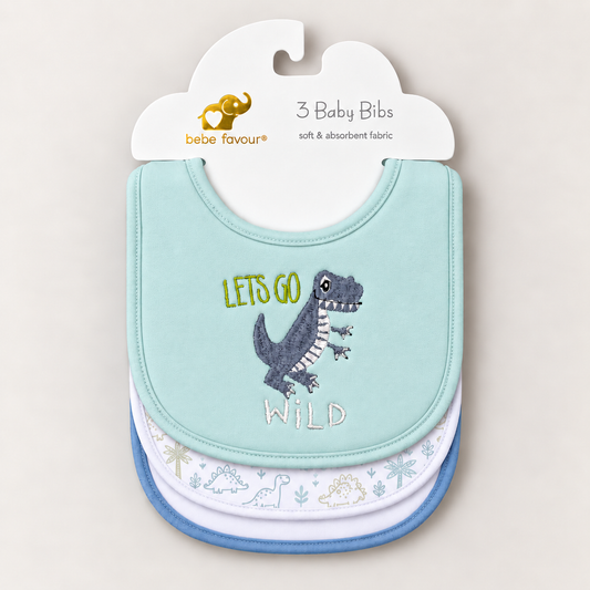 Dino Adventure Ultra Soft Baby Bibs – Pack of 3