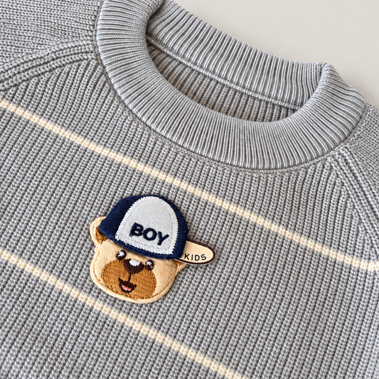 Captain Bear Woolen Knit Co-ord Set – Gray & White