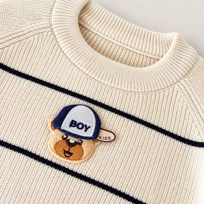 Captain Bear Woolen Knit Co-ord Set – Cream & Black