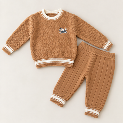 Little Scholar Woolen Knit Co-ord Set – Mustard Brown