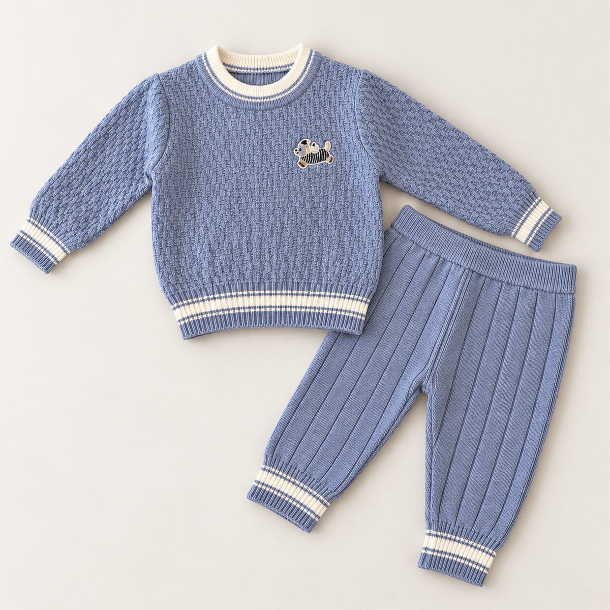 Little Scholar Woolen Knit Co-ord Set – Misty Blue