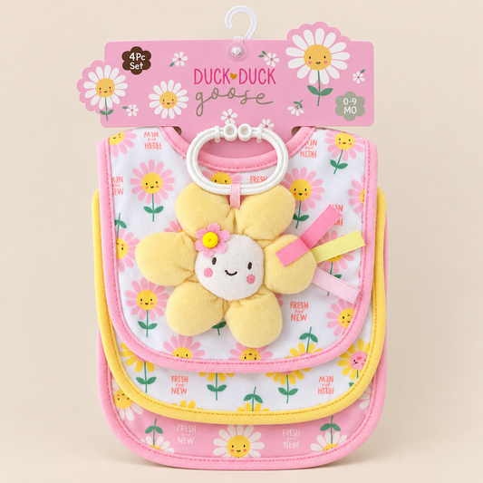 Floral Bliss Bibs & Comfy Toy – 4 Piece Set