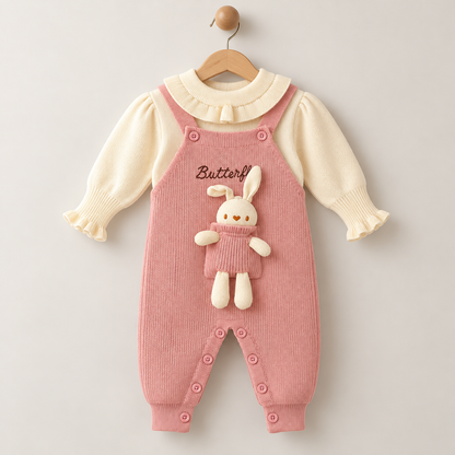 Little Bunny Woolen Dungaree Set – Blush Pink