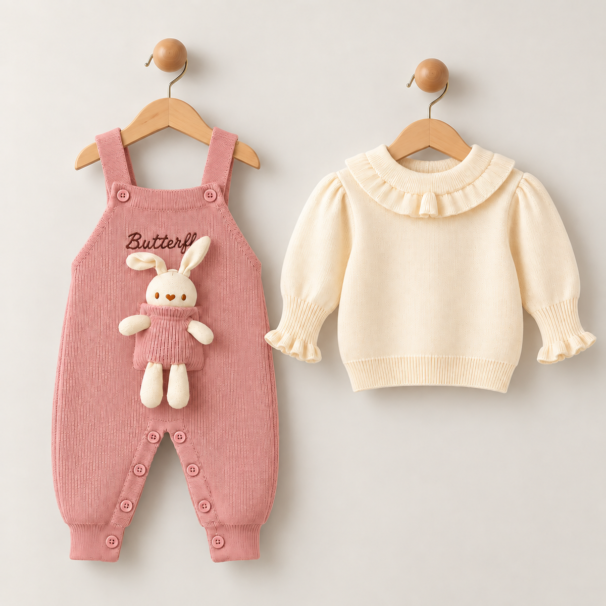Little Bunny Woolen Dungaree Set – Blush Pink