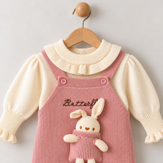 Little Bunny Woolen Dungaree Set – Blush Pink