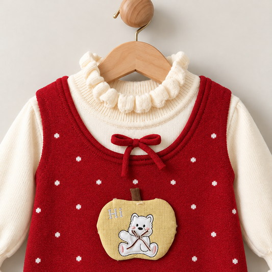Apple Charm Woolen Romper Set