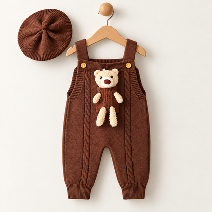 Cocoa Teddy Woolen Knit Dungaree Set