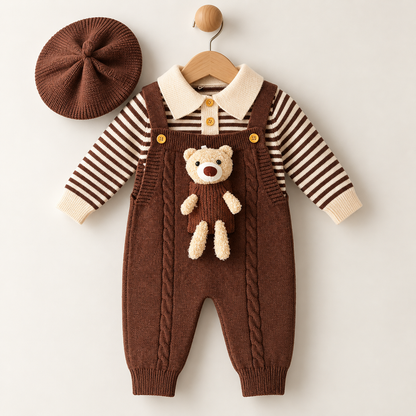 Cocoa Teddy Woolen Knit Dungaree Set