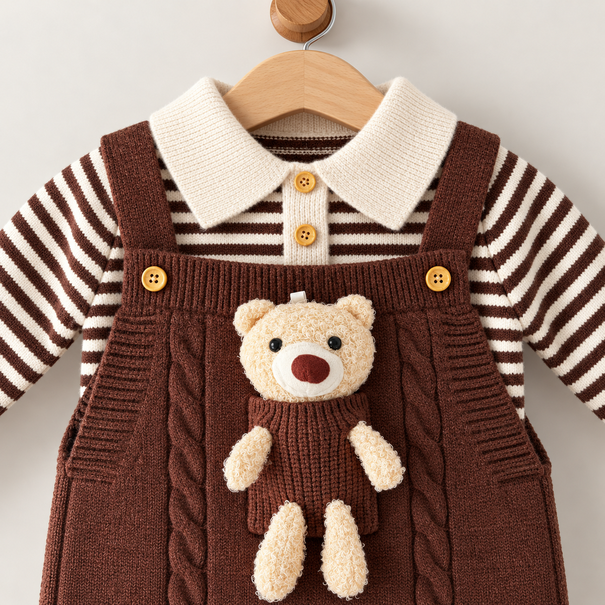 Cocoa Teddy Woolen Knit Dungaree Set