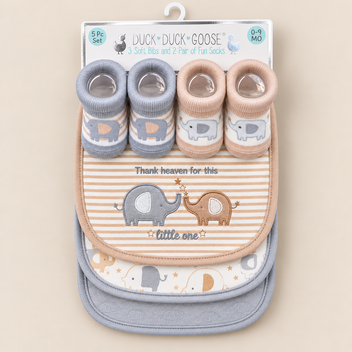 Elephant Harmony Bibs & Socks – 5 Piece Set