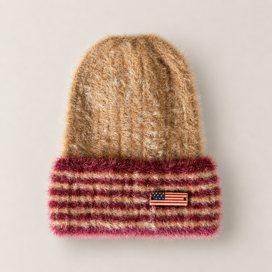 Vintage Stripe Baby Woolen Cap – Camel Brown