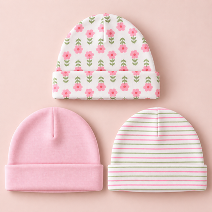Floral Bloom Caps – Pack of 3