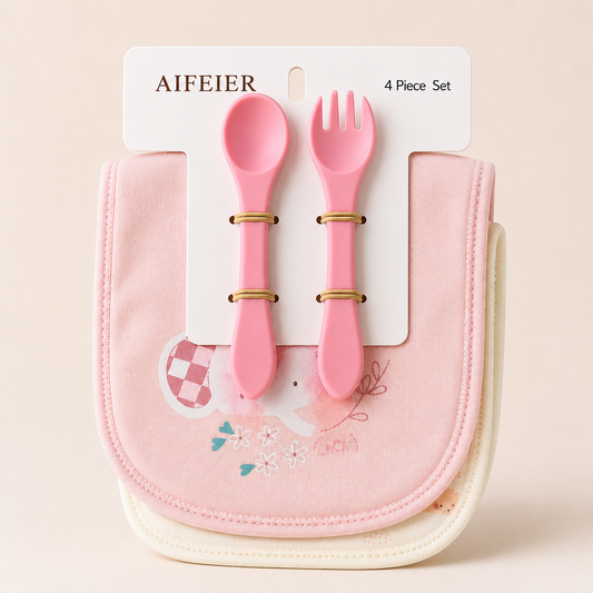 Blossom Bunny Bibs & Silicone Cutlery - 4 Piece Set