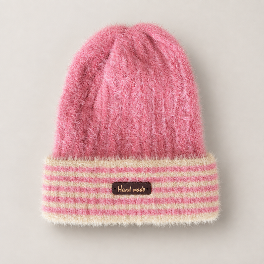 Vintage Stripe Baby Woolen Cap – Rose Pink
