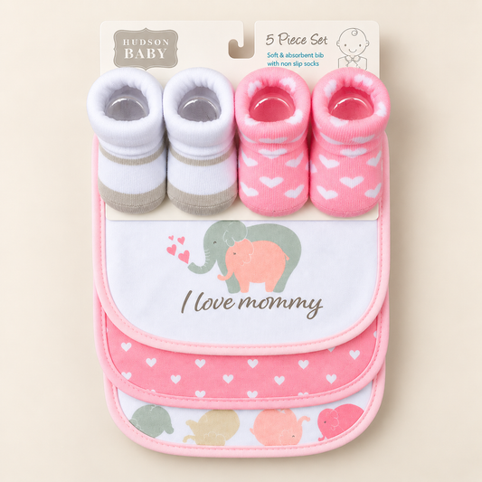 Mommy Love Bibs & Socks – 5 Piece Set